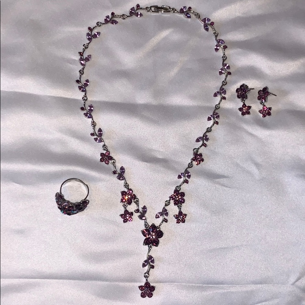 Purple Floral Stones Jewelry Set